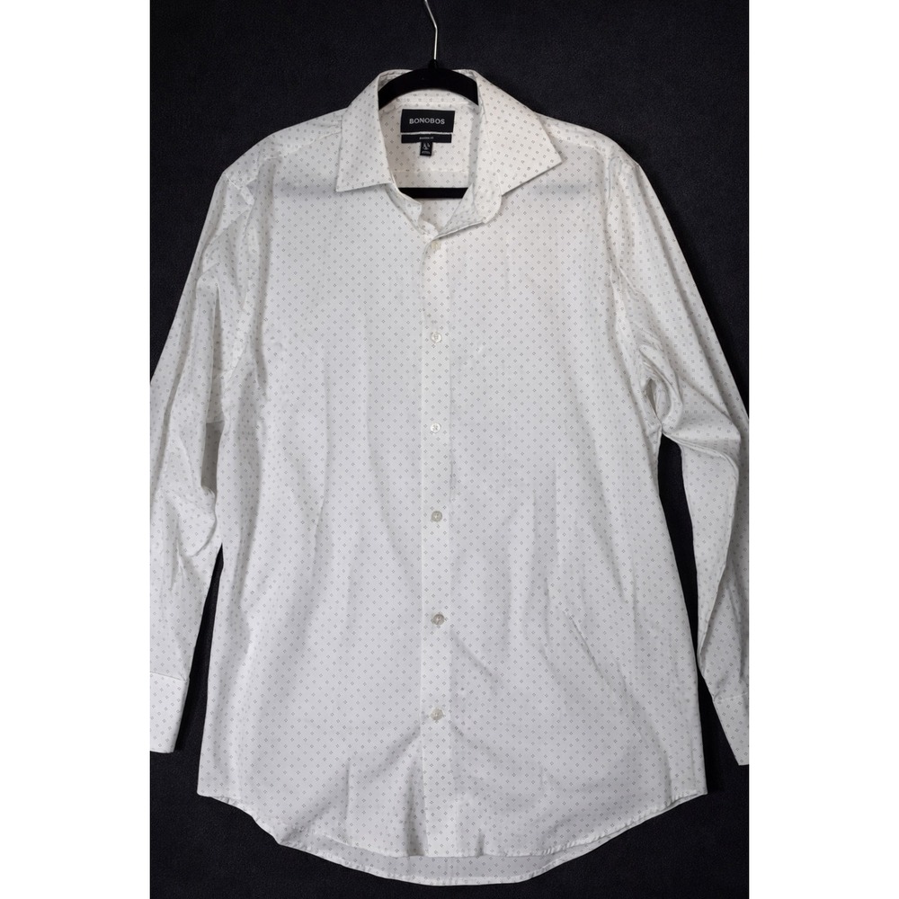 BONOBOS Tailored Fit‎ Men White Micro Dot Dress Shirt 16.5 x 34